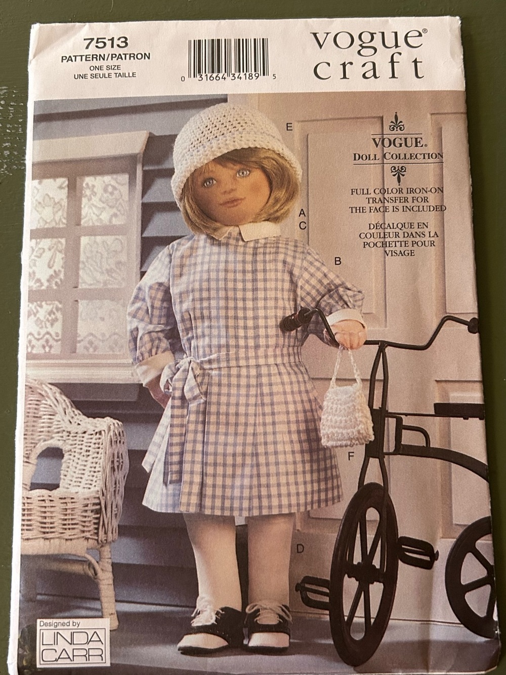 Vogue Doll Collection Pattern 7513 Jane 18" Soft Doll & Face Transfer Uncut